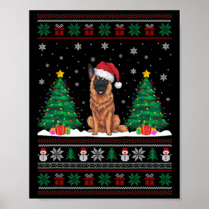 Póster Santa Hat Belga Malinois Perro Xmas Árbol Luces Ug