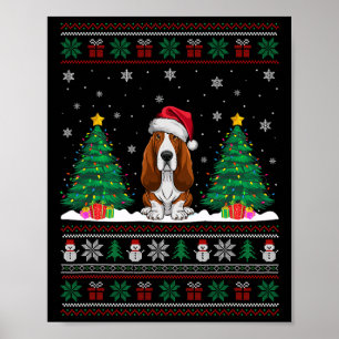 Póster Santa Hat Bet Hound Dog Xmas Tree se ilumina sueco