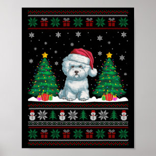 Póster Santa Hat Bichon Frise Dog Xmas Tree iluminan Ugly