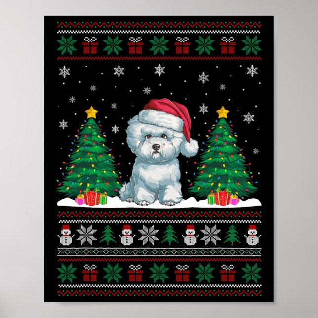 Póster Santa Hat Bichon Frise Dog Xmas Tree iluminan Ugly (Frente)