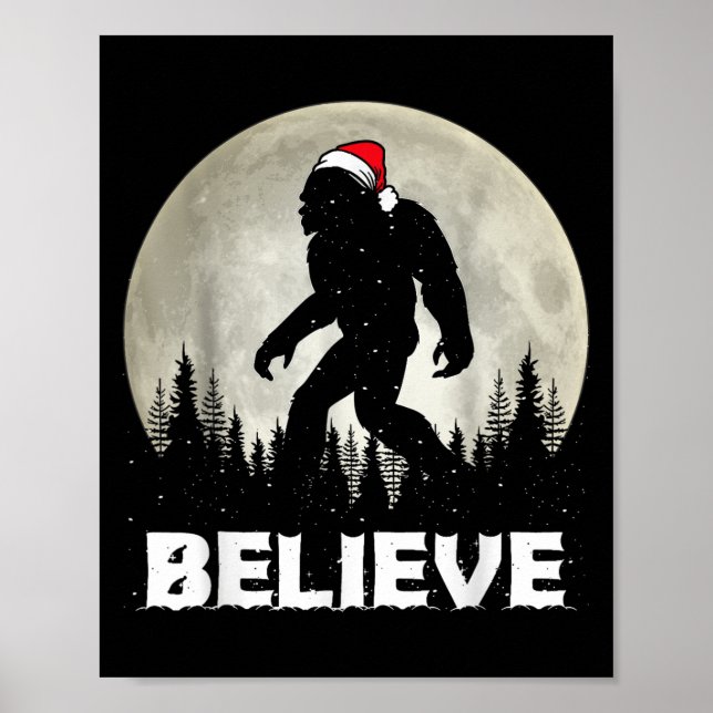 Póster Santa Hat Bigfoot Believe Christmas Lights Rock Sa (Frente)