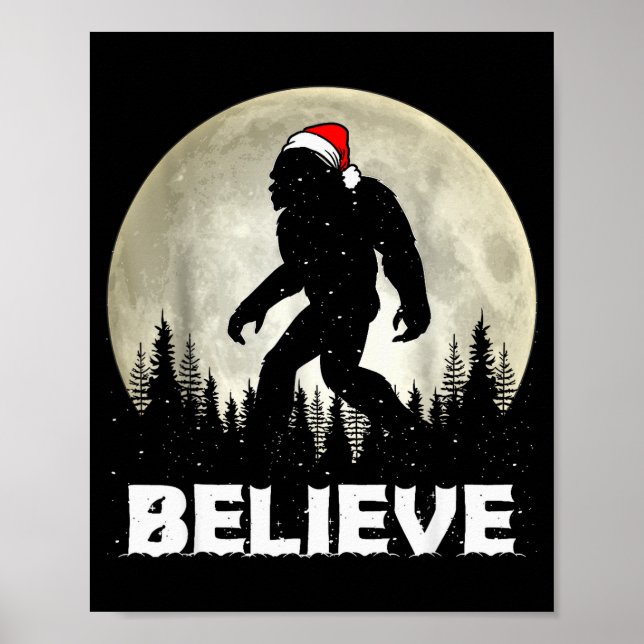 Póster Santa Hat Bigfoot Believe Christmas Lights Rock Sa (Frente)