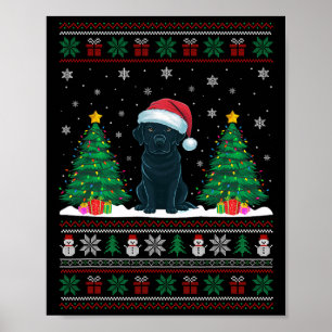 Póster Santa Hat Black Labrador Dog Xmas Tree se ilumina