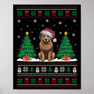 Póster Santa Hat Briard Dog Árbol de Navidad iluminó Ugly