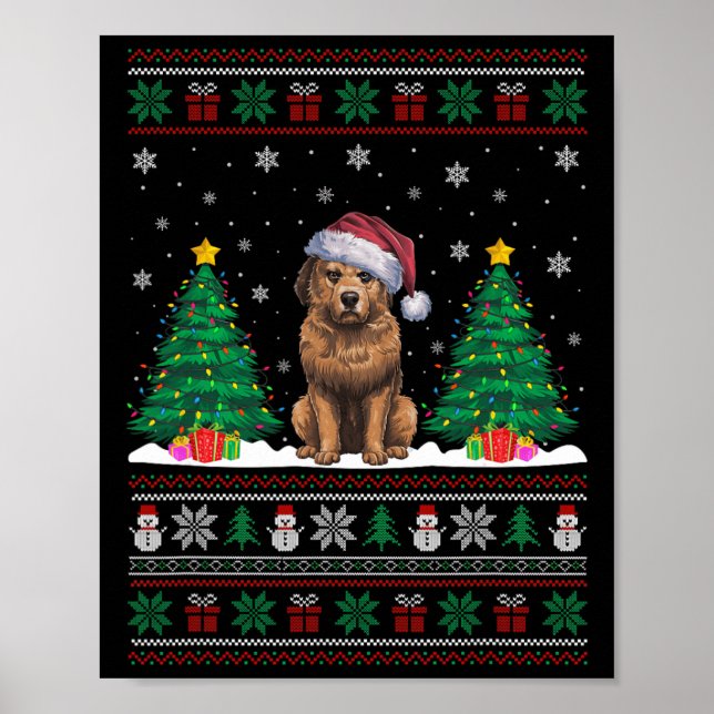 Póster Santa Hat Briard Dog Árbol de Navidad iluminó Ugly (Frente)