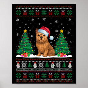 Póster Santa Hat Brussels Griffon Perro Xmas Árbol Luces 