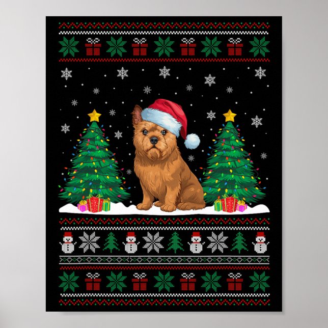 Póster Santa Hat Brussels Griffon Perro Xmas Árbol Luces  (Frente)