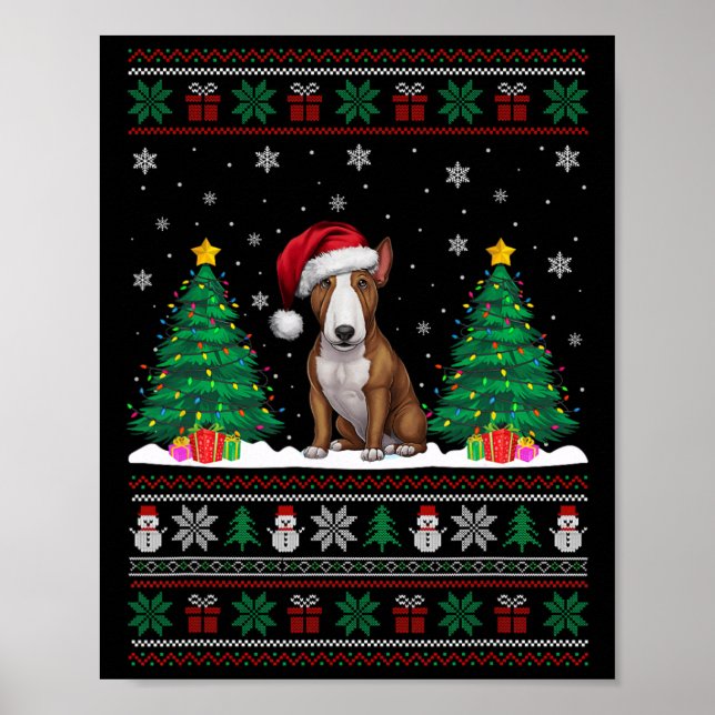Póster Santa Hat Bull Terrier Perro Xmas Árbol alumbra S (Frente)