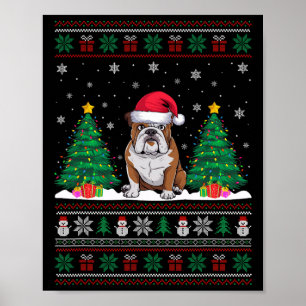 Póster Santa Hat Bulldog americano navidad árbol alumbra 