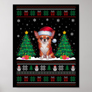 Póster Santa Hat Chihuahua Perro Árbol de Navidad se ilum