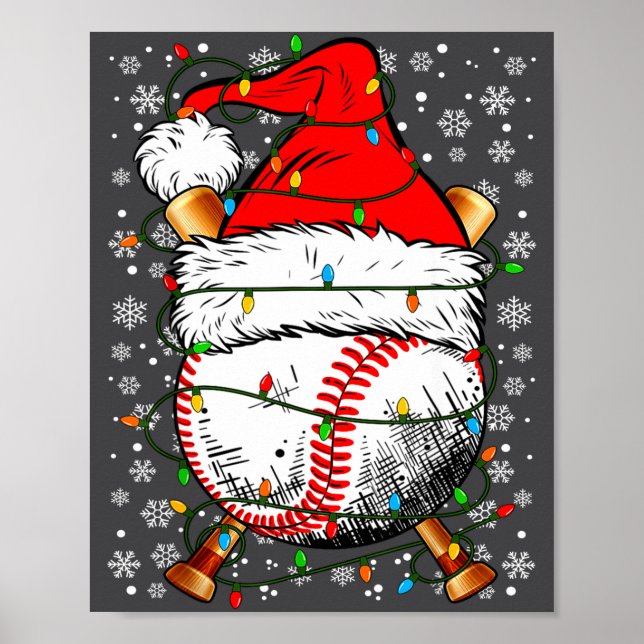 Póster Santa Hat Christmas Baseball Player Srts For Men B (Frente)