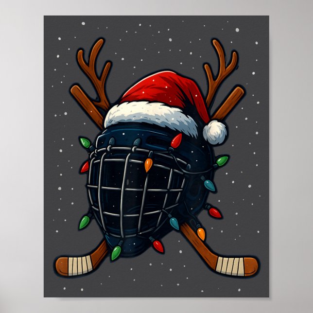 Póster Santa Hat Christmas Ice Hockey Helmet Player Reind (Frente)