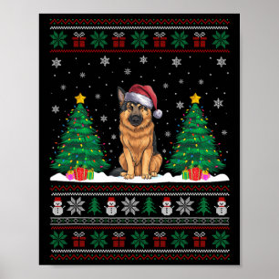 Póster Santa Hat German Shepherd Dog Xmas Tree Lights Ugl