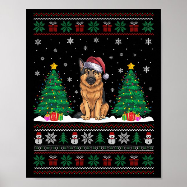 Póster Santa Hat German Shepherd Dog Xmas Tree Lights Ugl (Frente)
