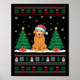 Póster Santa Hat Golden Retriever Dog Xmas Tree Luces Ug