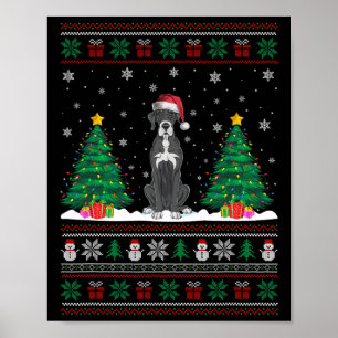 Póster Santa Hat Great Dane Perro Árbol de Navidad Luces