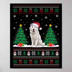 Póster Santa Hat Great Pyrenees Dog Xmas Tree iluminan fe