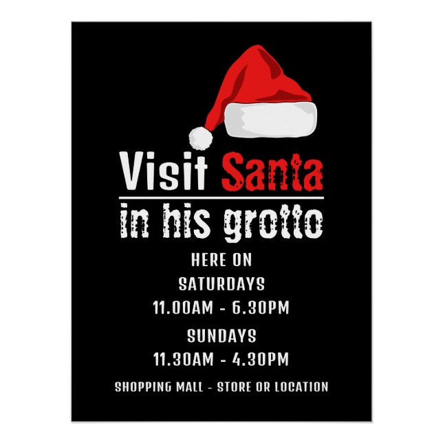 Póster Santa Hat, Horas de Visitantes de Santa Claus (Anverso)