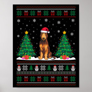 Póster Santa Hat Irlandés Wolfhound Dog Xmas Tree Luces U