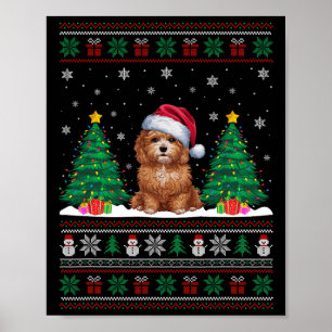 Póster Santa Hat Maltipoo Perro Árbol de Navidad se ilumi