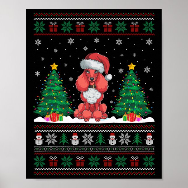 Póster Santa Hat Poodle Dog Árbol de Navidad Enciende Feo (Frente)