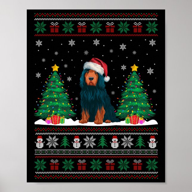 Póster Santa Hat Portugal Agua Perro Xmas Árbol Luces Ug (Frente)