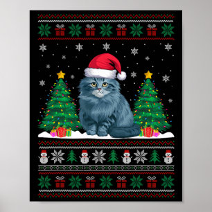 Póster Santa Hat Ragdoll Cat Árbol de navidad ilumina S