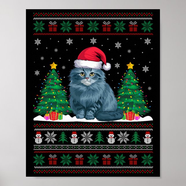 Póster Santa Hat Ragdoll Cat Árbol de navidad ilumina S (Frente)