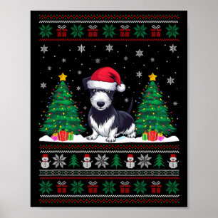 Póster Santa Hat Rat Terrier Perro Árbol de Navidad Ilumi