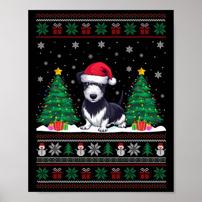 Póster Santa Hat Rat Terrier Perro Árbol de Navidad Ilumi (Frente)