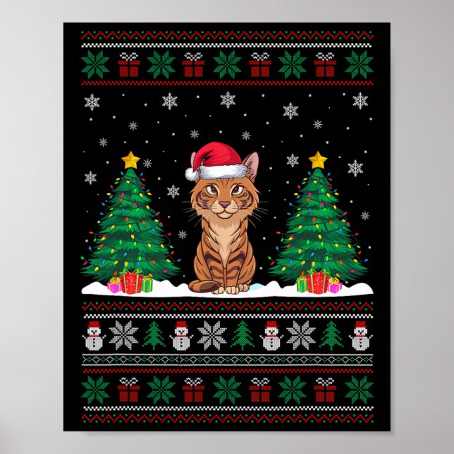 Póster Santa Hat Savannah Cat Árbol de navidad ilumina fe (Frente)