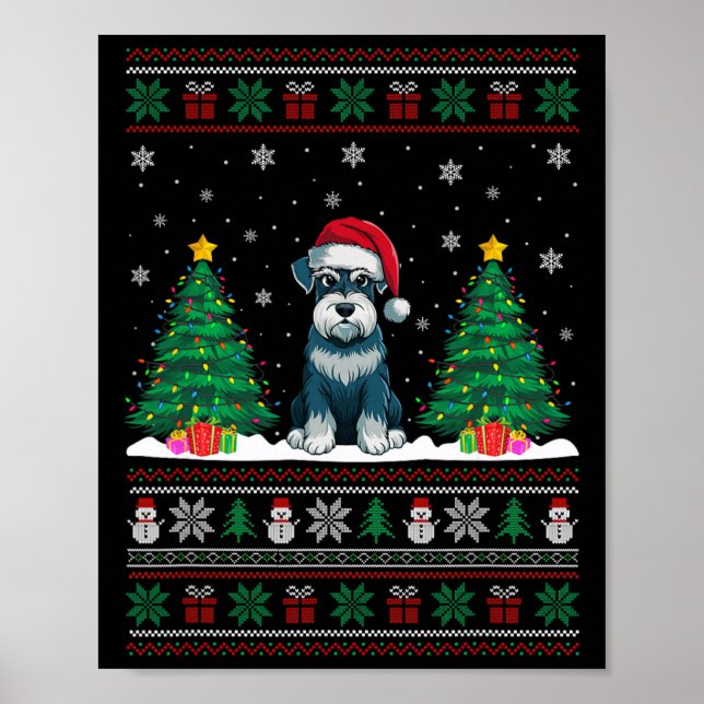 Póster Santa Hat Schnauzer Perro Árbol de Navidad se ilum (Frente)