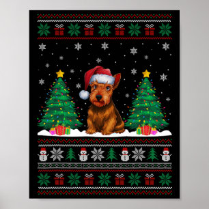 Póster Santa Hat Scottish Terrier Dog Xmas Tree Luces Ug