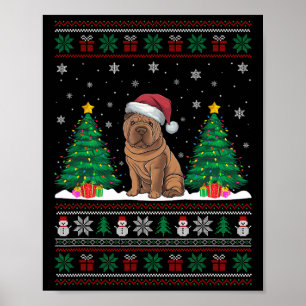 Póster Santa Hat Shar Pei Árbol de navidad de perro se il