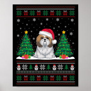 Póster Santa Hat Shih Tzu Perro Árbol de Navidad se ilumi