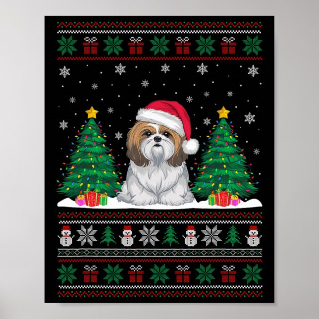 Póster Santa Hat Shih Tzu Perro Árbol de Navidad se ilumi (Frente)