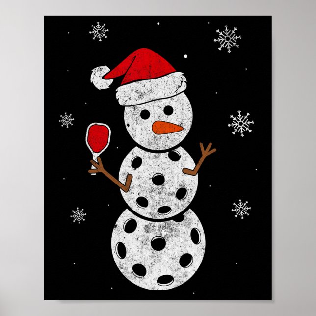 Póster Santa Hat Snowman Regalos Para Xmas Fun Pickleball (Frente)