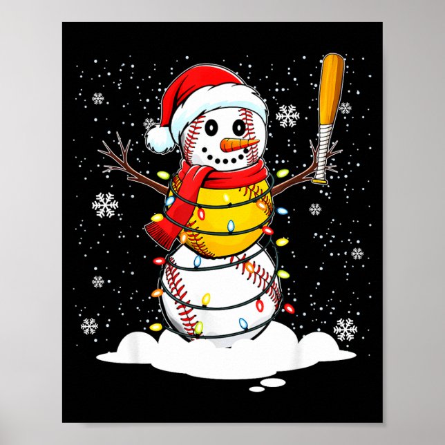 Póster Santa Hat Snowman Xmas Funny Baseball Softball Chr (Frente)