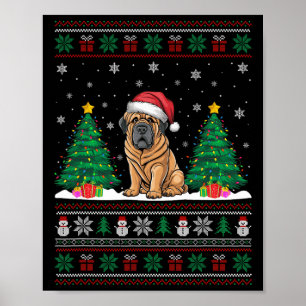 Póster Santa Hat Tibetano Mastiff Perro Xmas Árbol Luces