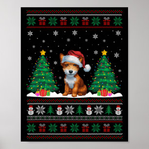 Póster Santa Hat Toy Fox Terrier Perro Xmas Árbol Luces U