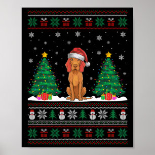 Póster Santa Hat Vizsla Perro Árbol de Navidad Encendido 