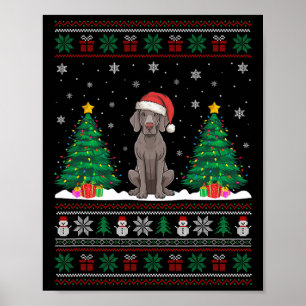 Póster Santa Hat Weimaraner Perro Árbol de Navidad Luces