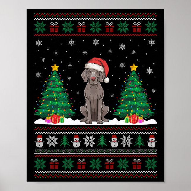 Póster Santa Hat Weimaraner Perro Árbol de Navidad Luces  (Frente)
