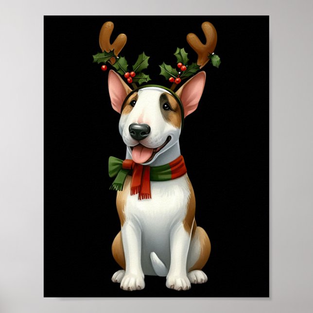 Póster Santa Hat Xmas, reno de Bull Terrier, ilumina Cris (Frente)