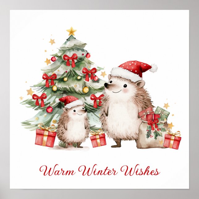 Póster Santa Hedgehog Christmas Wishes  (Frente)