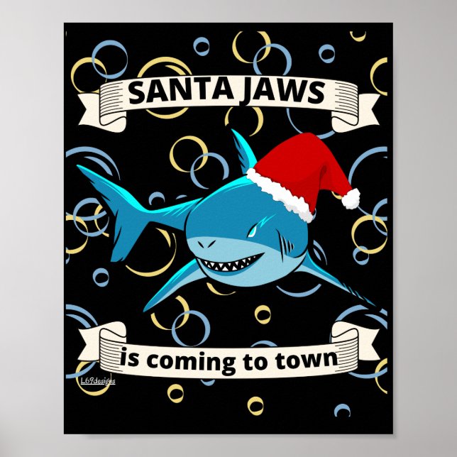 Póster SANTA JAWS VIENE A LA CIUDAD DE divertidos tiburon (Frente)