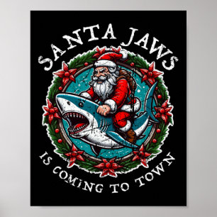 Póster Santa Jaws Viene A Los Navidades De La Ciudad De S