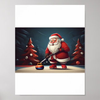 Póster Santa jugando al rock curling