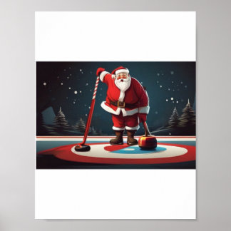 Póster Santa jugando al rock curling