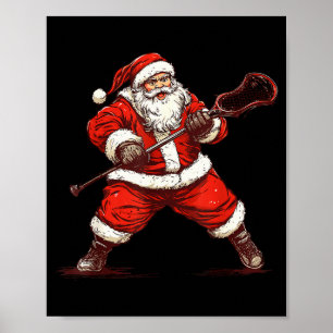 Póster Santa jugando lacrosse divertido lacrosse Lax juga